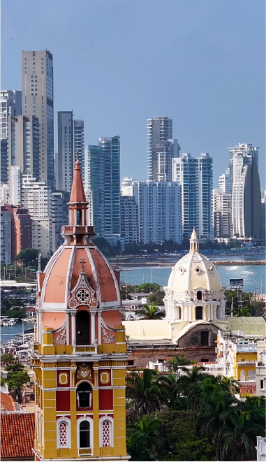 Aerial view of Cartagena, Colombia – medical tourism destination for facial aesthetic treatments at Lumiée Clinic.