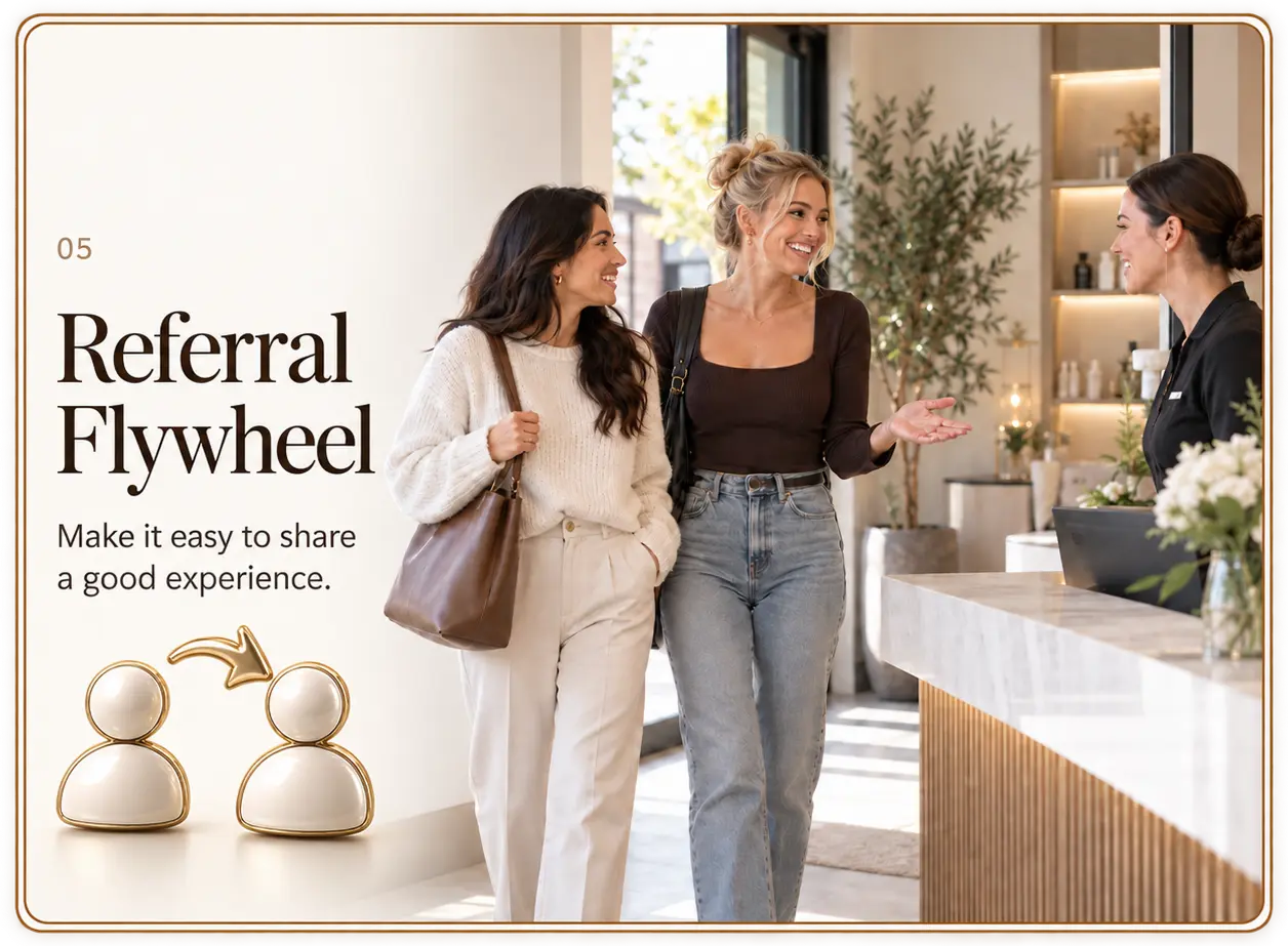 Referral Flywheel connecting happy clients and friends