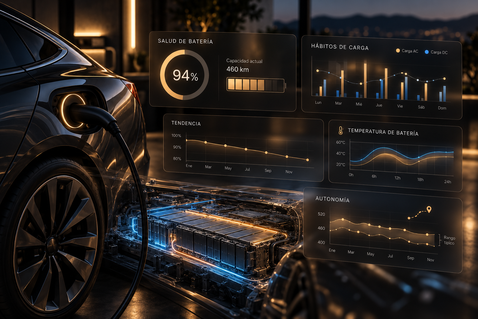 Análisis técnico de batería Tesla con tendencia, temperatura y autonomía. Análisis técnico de batería Tesla con tendencia, temperatura y autonomía.