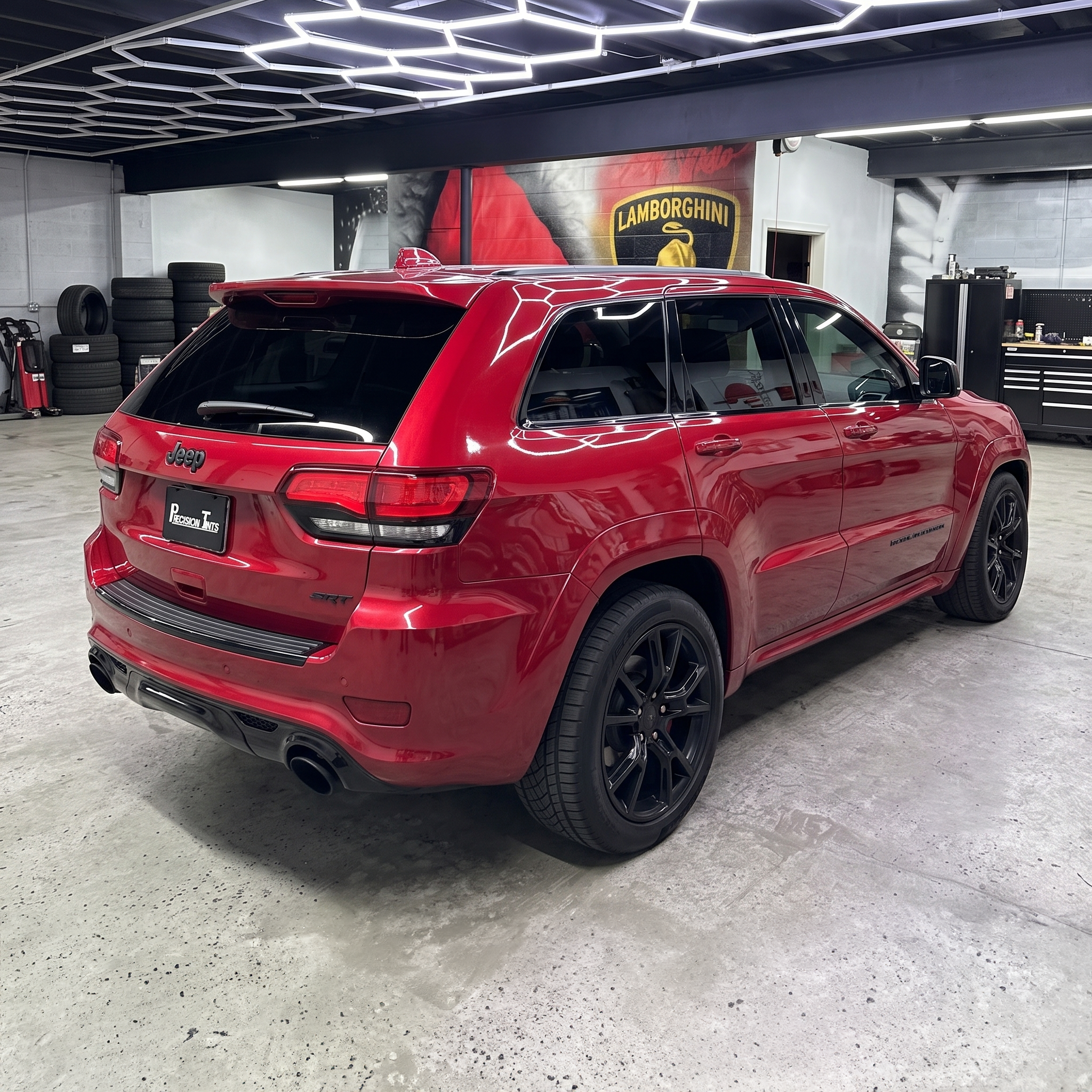 Red Jeep Grand Cherokee with ceramic window tint