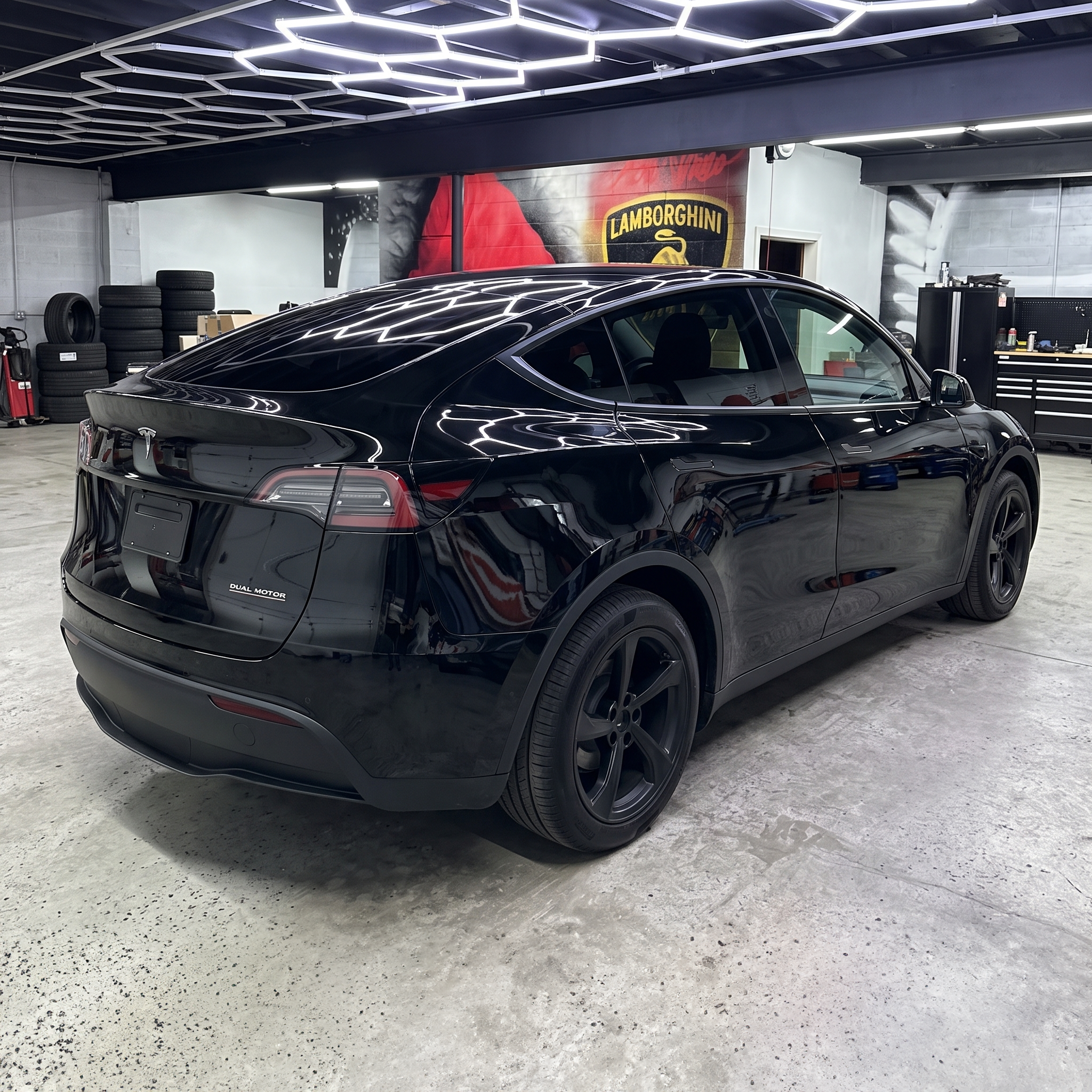 Black Tesla Model Y with ceramic window tint