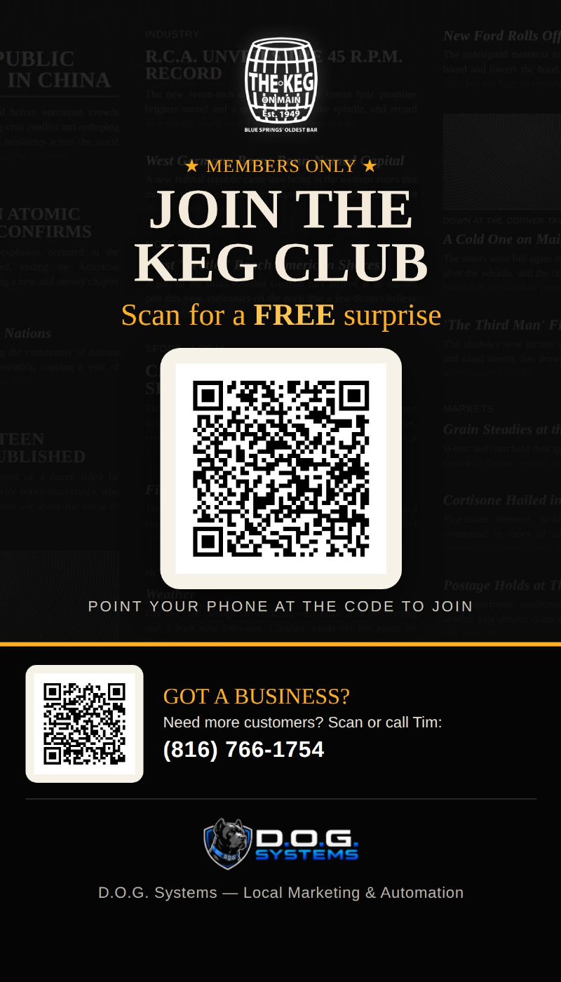 The Keg on Main customer review QR table-tent artwork