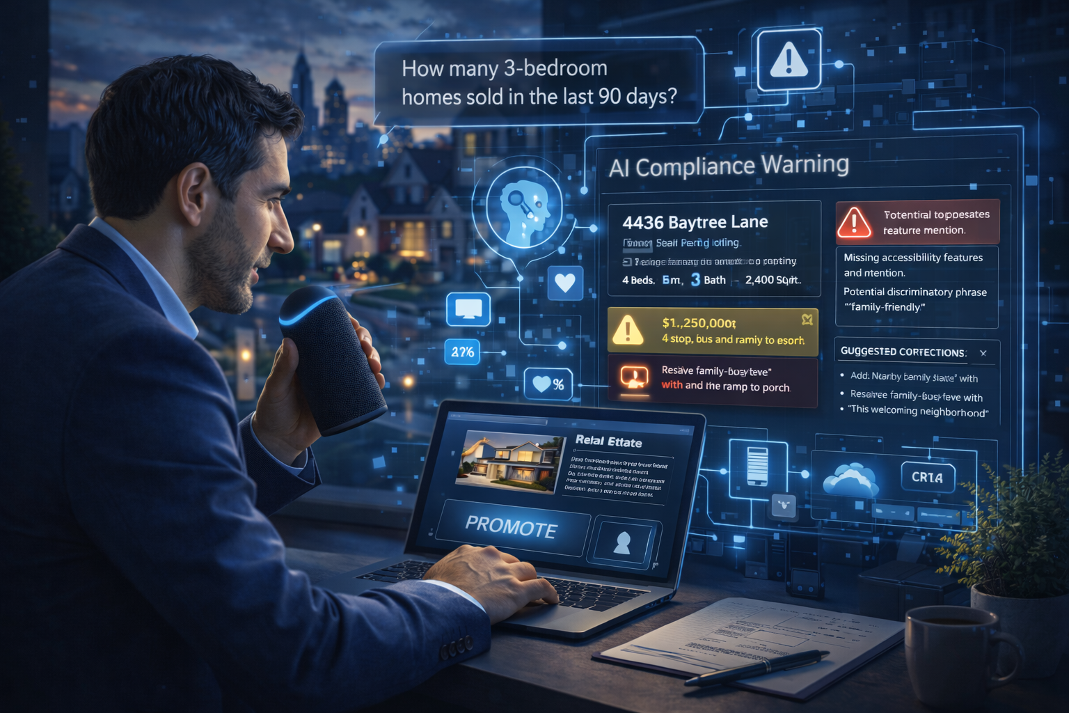 AI assistant helping real estate agents with compliance checks and voice commands