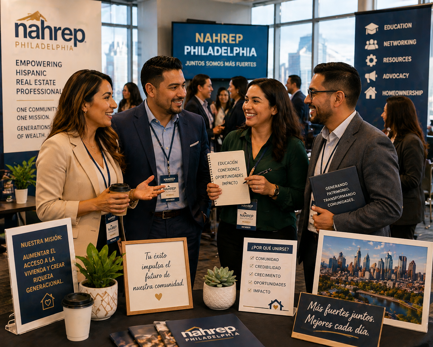 Latino real estate professionals networking at an industry event Latino real estate professionals networking at an industry event