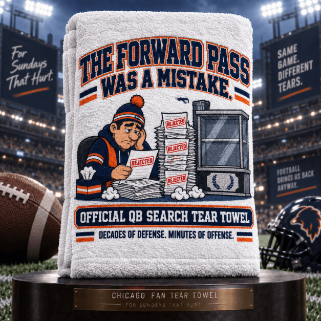 Chicago novelty fan tear towel in Navy and Orange colors