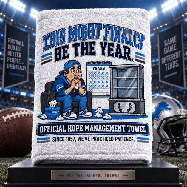 Detroit novelty fan tear towel in Blue and Silver colors