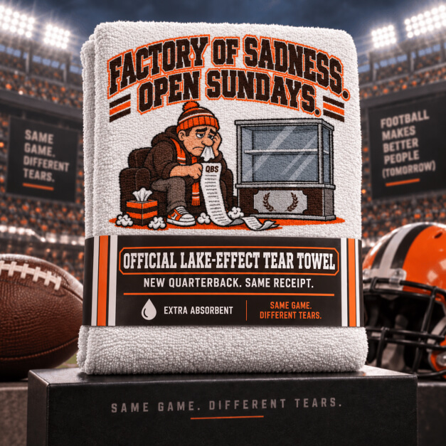 Cleveland novelty fan tear towel in Brown and Orange colors