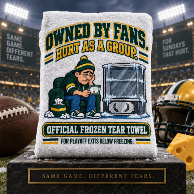 Green Bay novelty fan tear towel in Dark Green and Gold colors