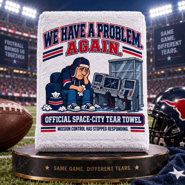 Houston novelty fan tear towel in Deep Navy and Red colors