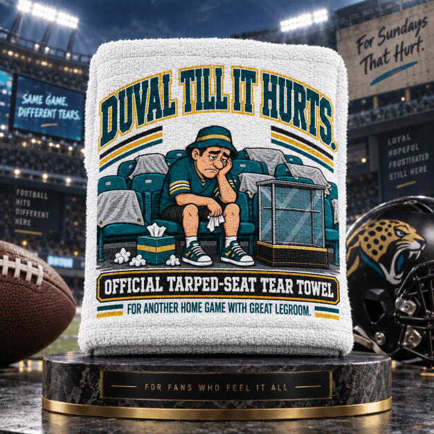 Jacksonville novelty fan tear towel in Teal and Gold colors