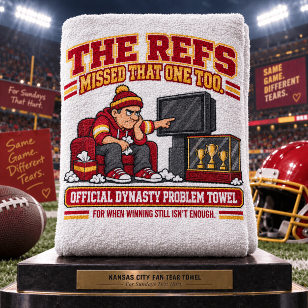 Kansas City novelty fan tear towel in Red and Gold colors