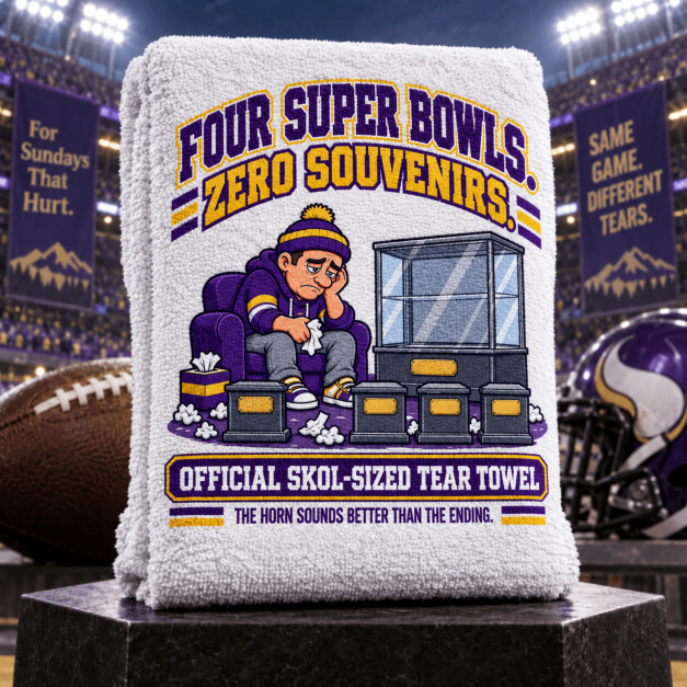 Minnesota novelty fan tear towel in Purple and Gold colors
