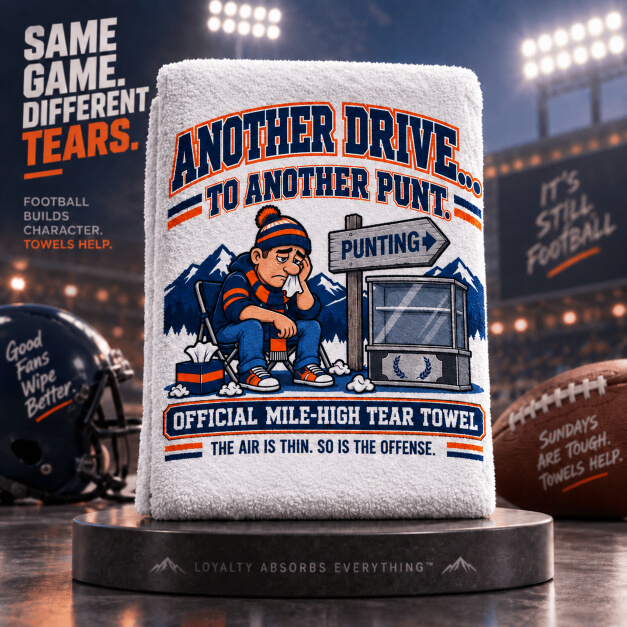 Denver novelty fan tear towel in Orange and Navy colors