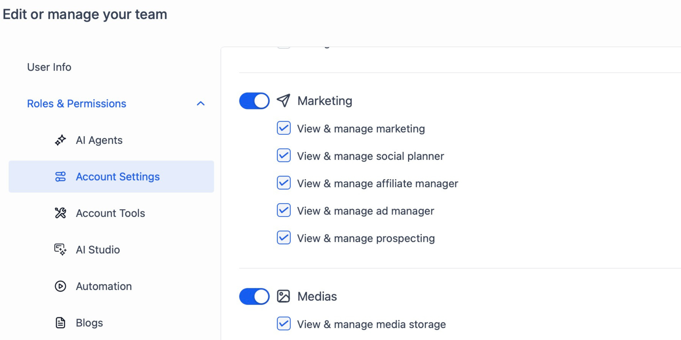 Permissions matrix