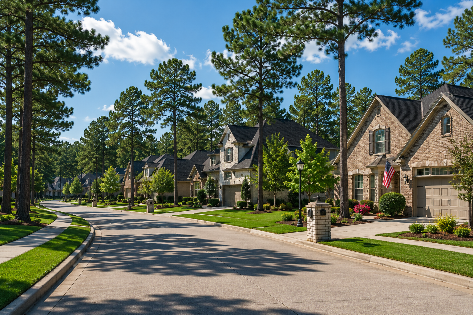 HOA neighborhood with residential homes served by Texas Bin Works community trash can cleaning services in Montgomery County and Walker County, TX