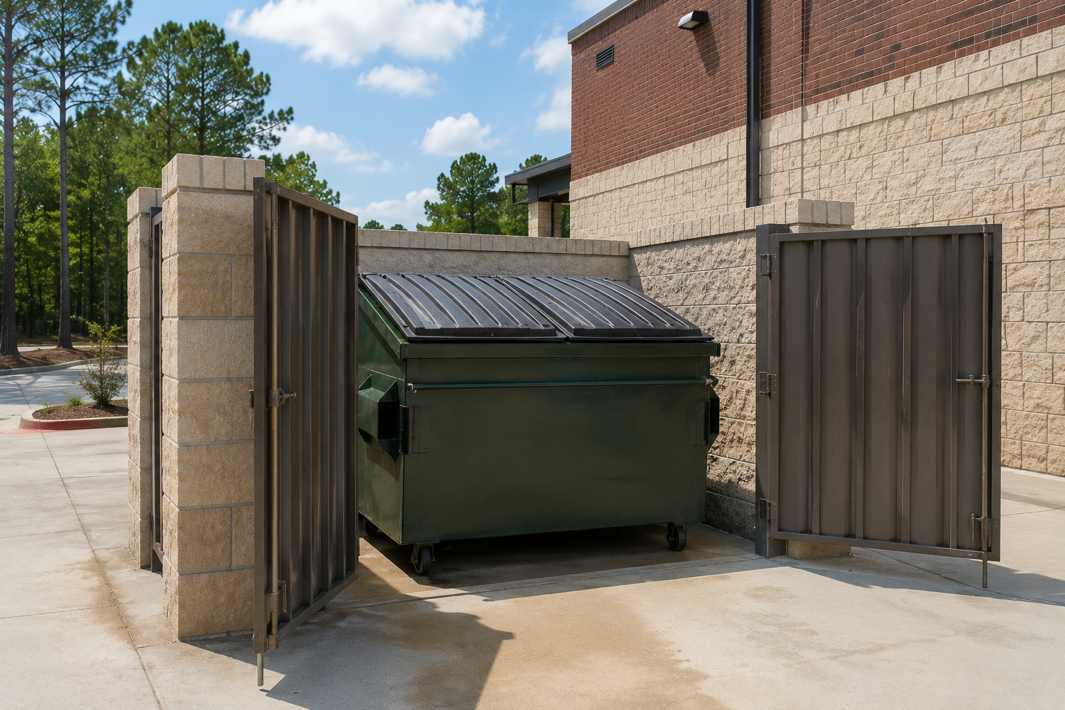 Commercial dumpster enclosure and dumpster cleaning service by Texas Bin Works for businesses and properties in Southeast Texas