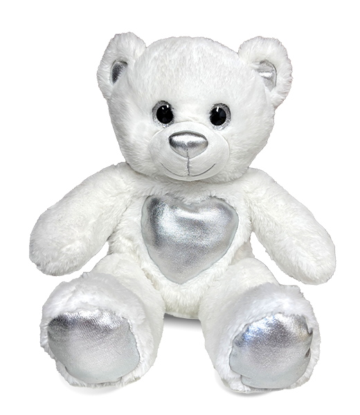 Silver heart teddy bear plush