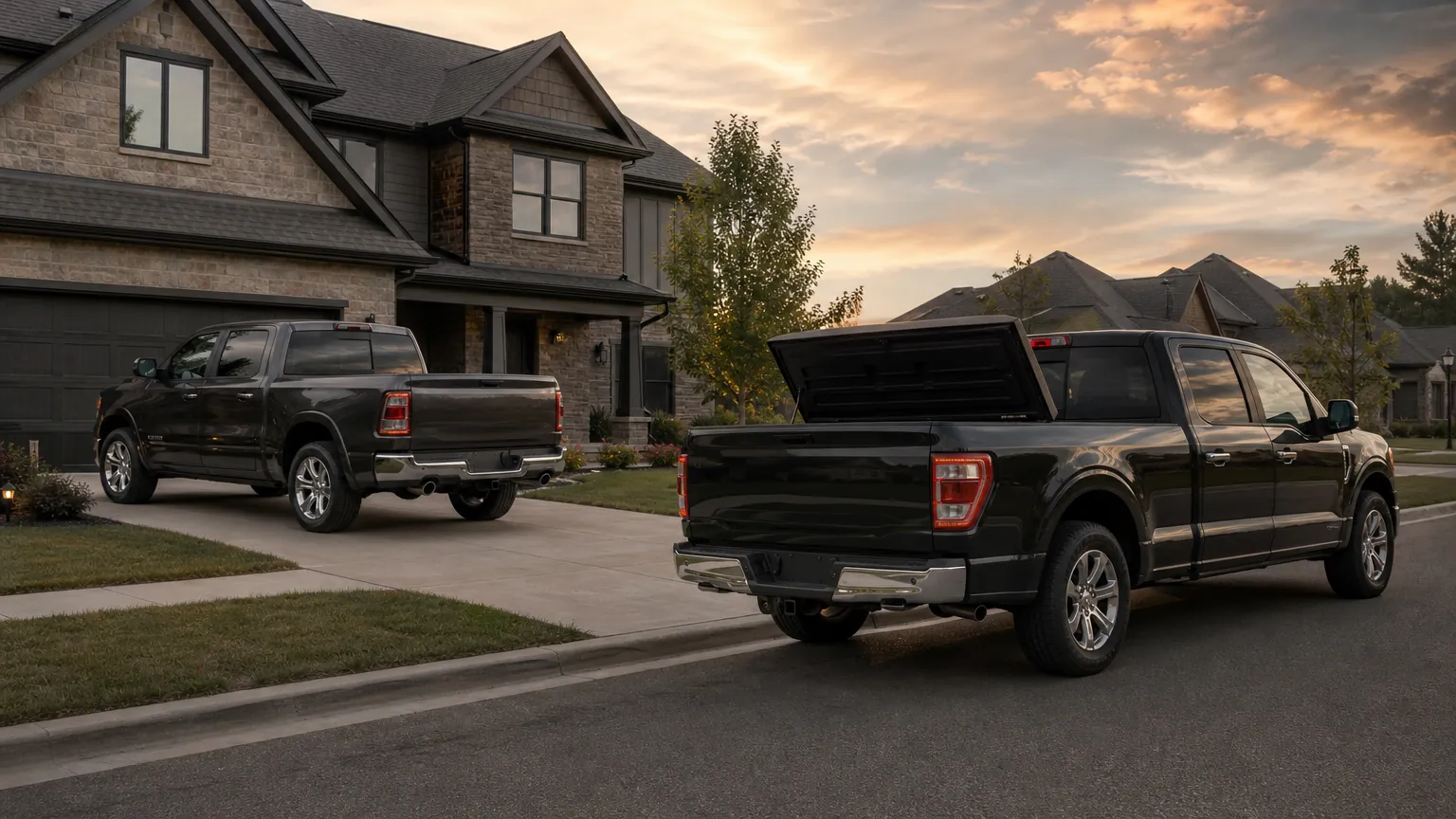 Mobile mechanic's service truck at a Shepherdsville driveway next to a pickup