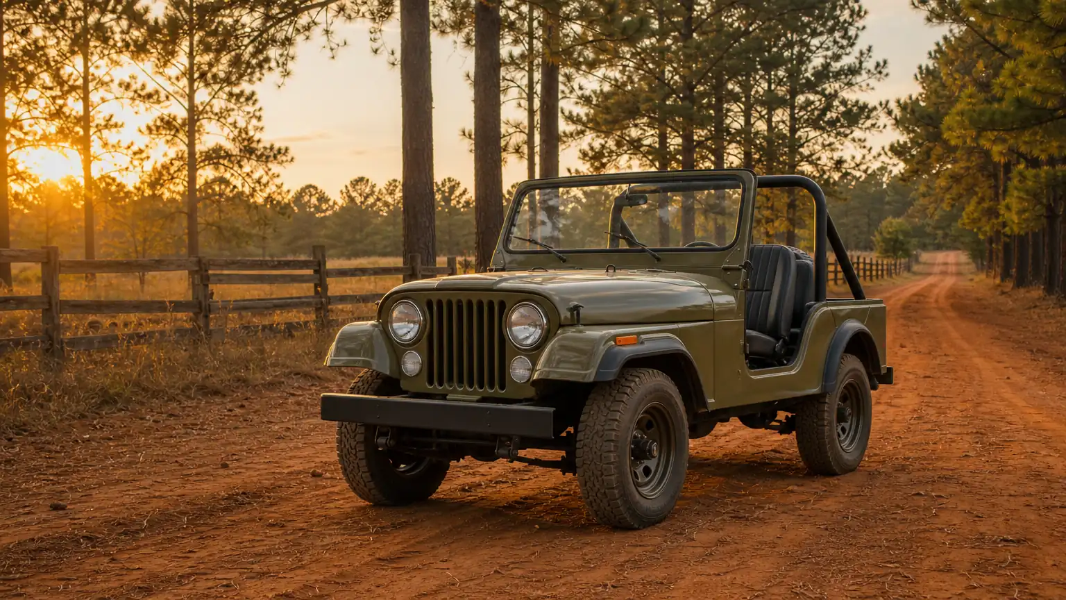 Classic Jeep CJ-5 on a country dirt road