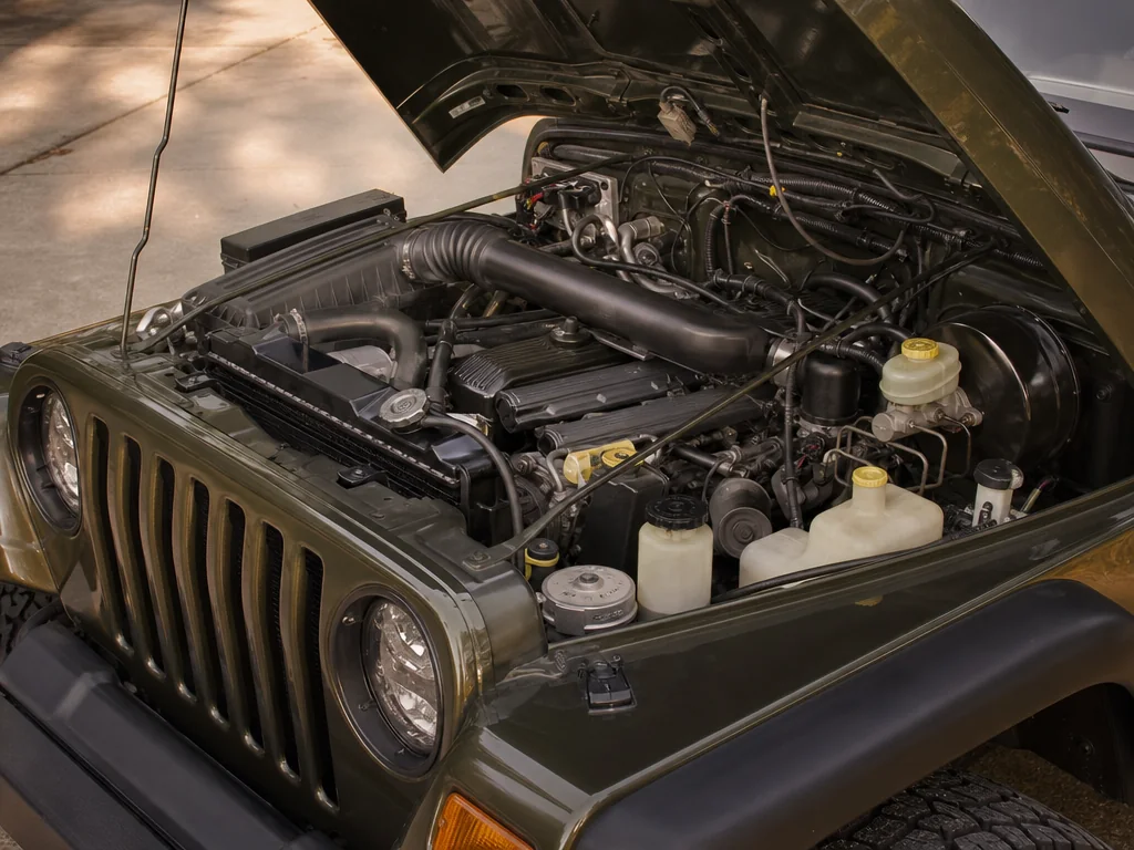 Jeep Wrangler TJ 4.0-liter inline-six engine bay