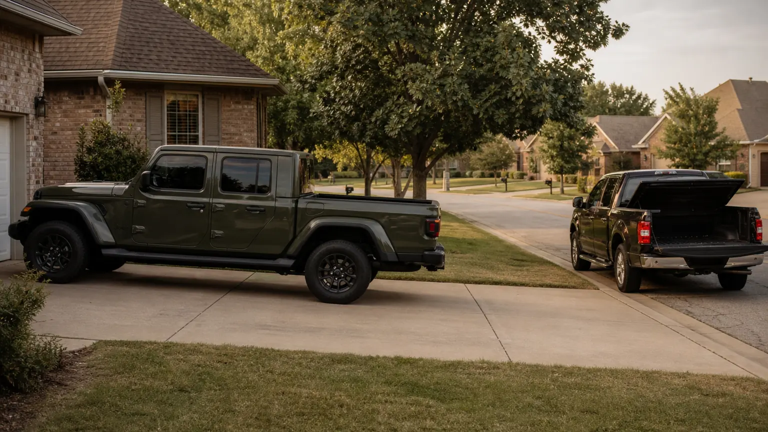 Mobile mechanic's service truck at a Jeffersontown driveway next to a Jeep Gladiator