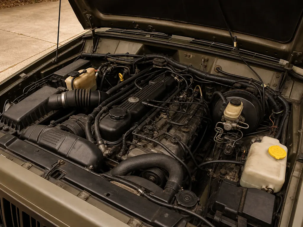 Jeep Cherokee XJ 4.0-liter inline-six engine bay