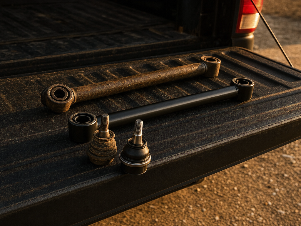 Old and new steering parts side by side
