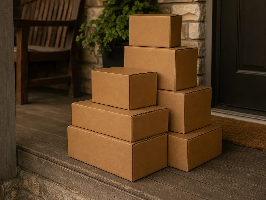 Parts boxes delivered to a customer's front porch