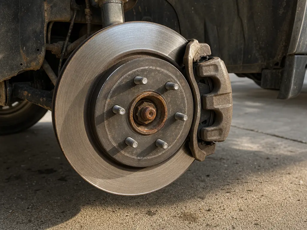 Front brake rotor and caliper on a Chevy Silverado 1500 pickup