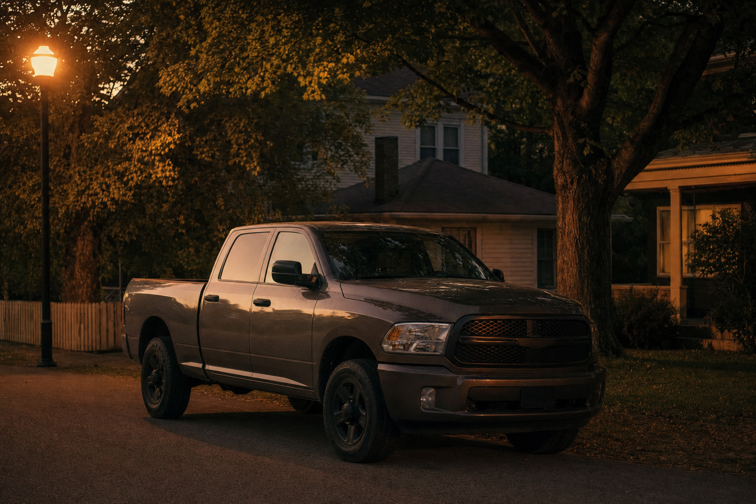 Pickup truck on a residential street