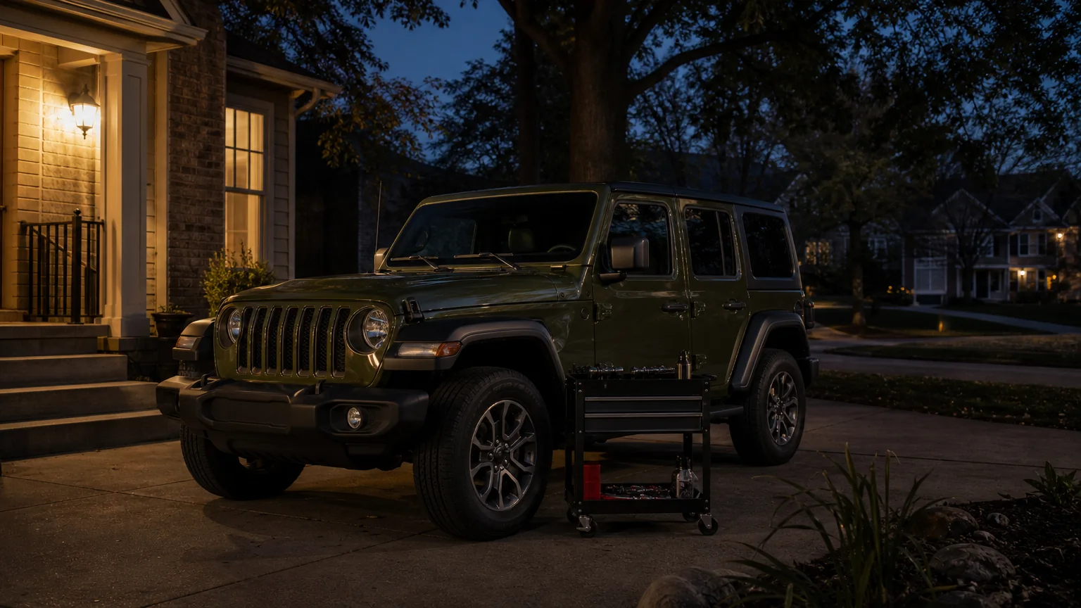 Jeep Wrangler in a Louisville driveway, ready for a mobile repair visit