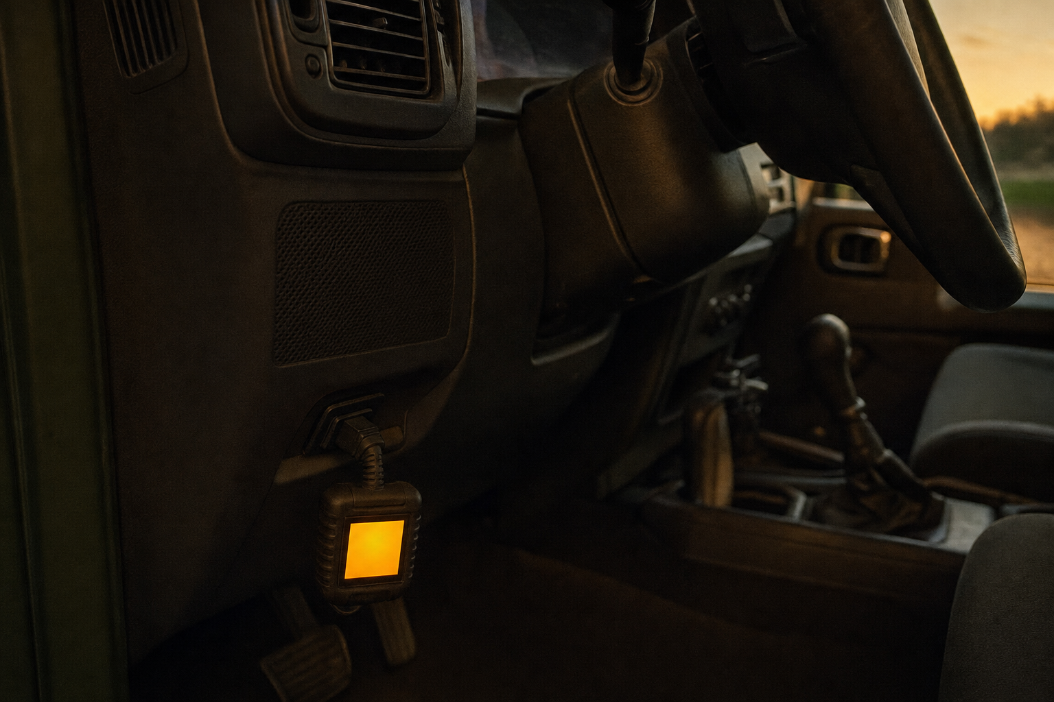 Scan tool plugged into a Jeep Wrangler for check engine light diagnostics