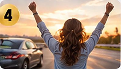 Woman with arms raised on an open road