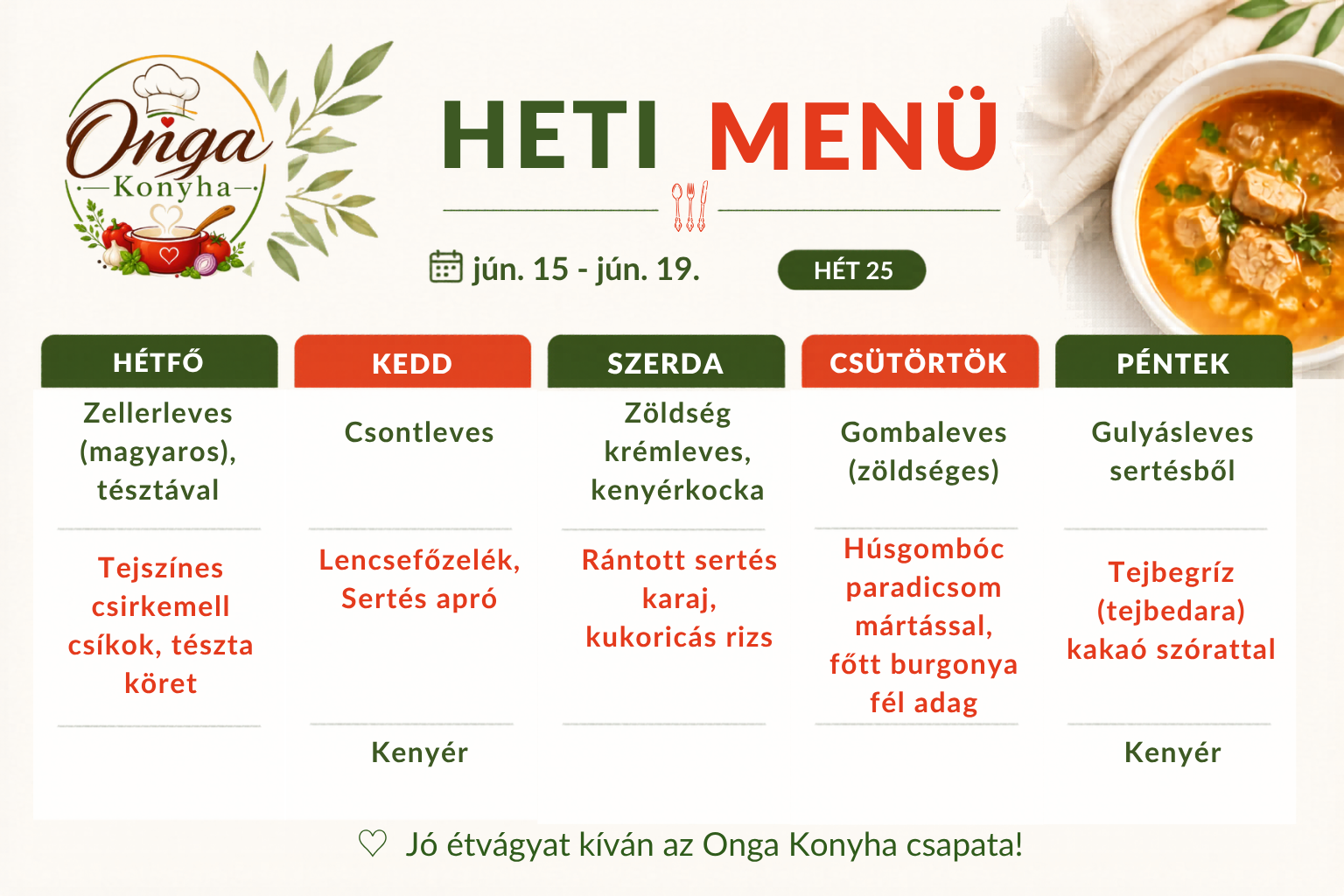 Aktuális heti menü