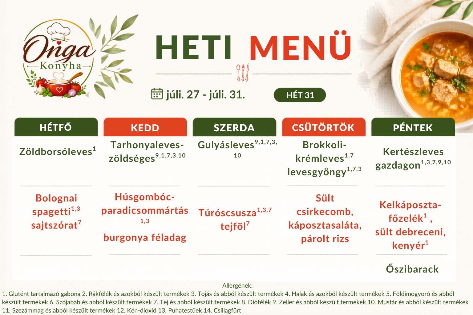 Aktuális heti menü