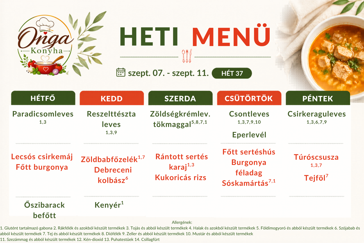 Aktuális heti menü