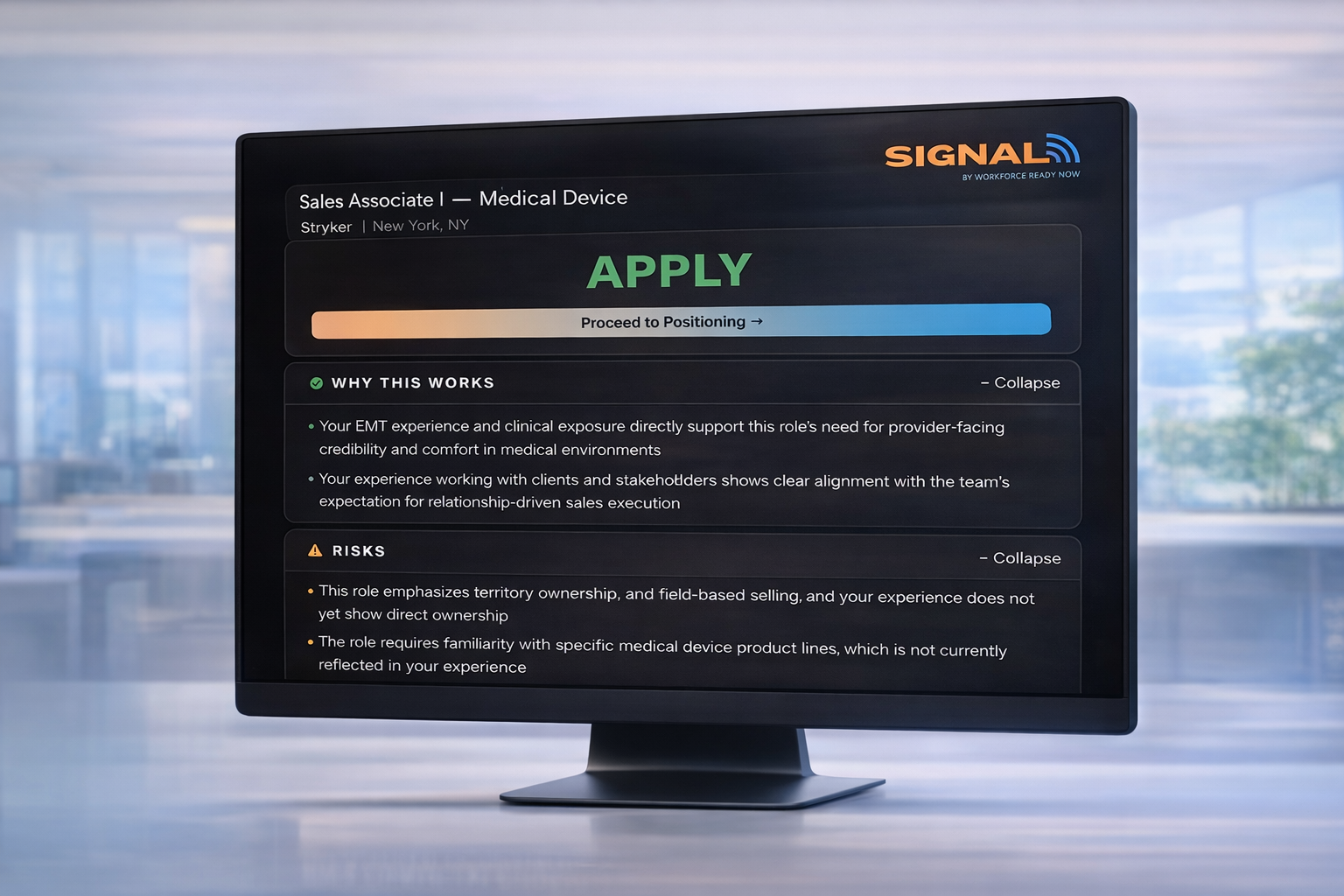 SIGNAL interface showing personalized job evaluation results