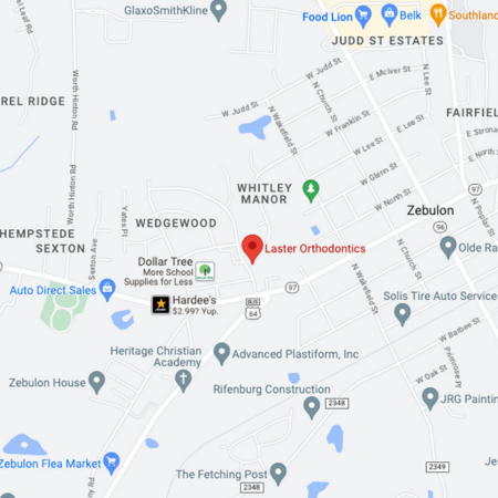 a screenshot taken from Google Maps showing Laster's Zebulon Office locaion.