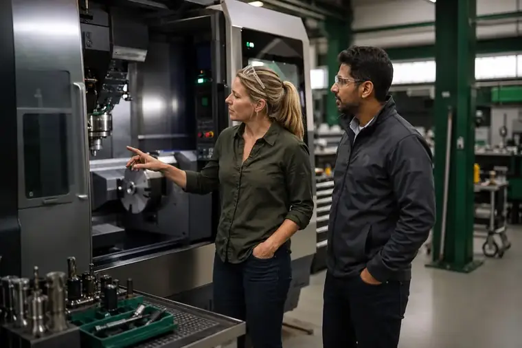 Operators evaluating production equipment
