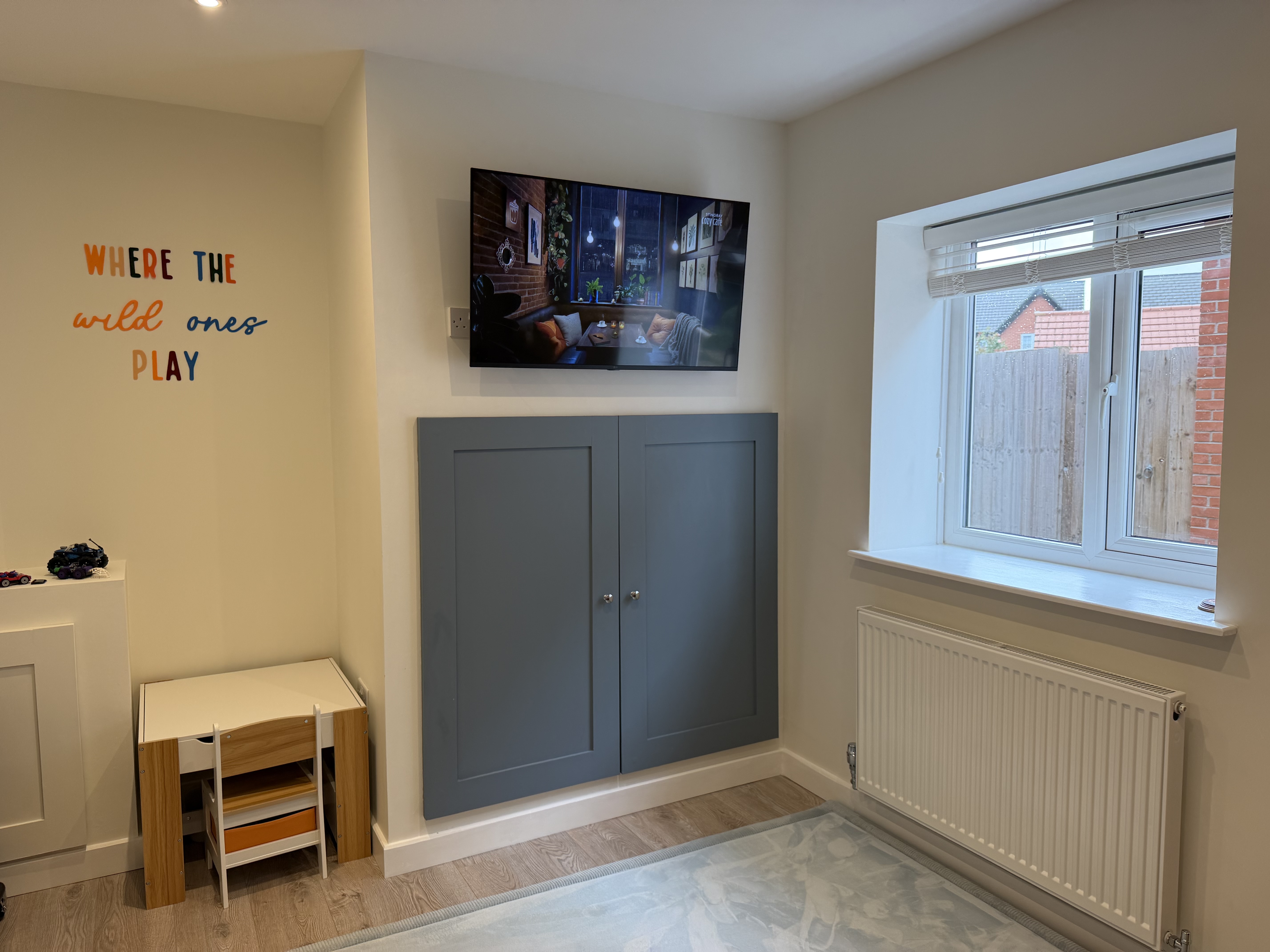 Single garage conversion in Warrington transformed into a children’s playroom, with the front section of the garage retained for storage. Single garage conversion in Warrington transformed into a children’s playroom, with the front section of the garage retained for storage.