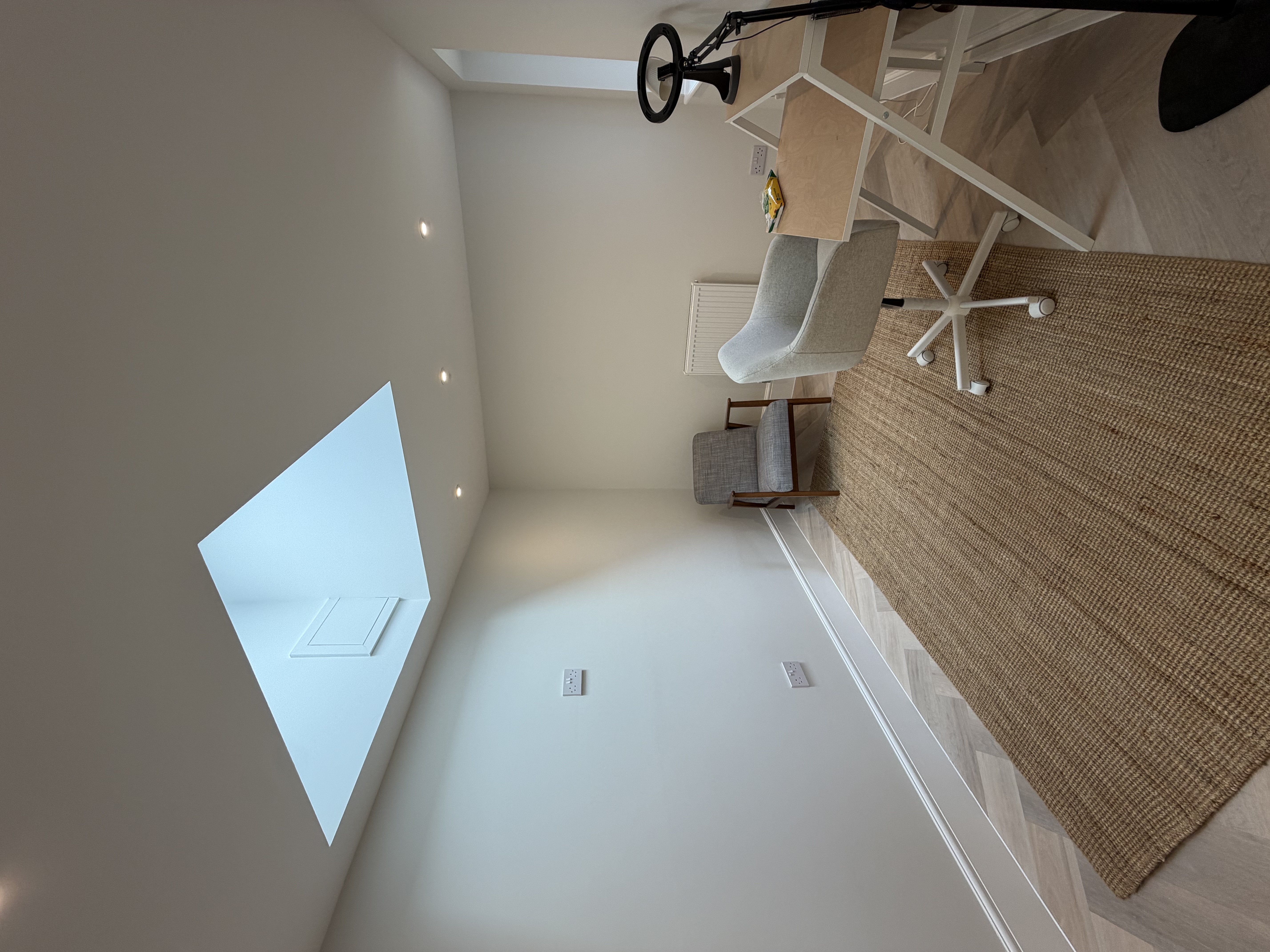 Double garage conversion in Stockport transformed into a home office with utility area and storage retained at the front of the garage. Double garage conversion in Stockport transformed into a home office with utility area and storage retained at the front of the garage.