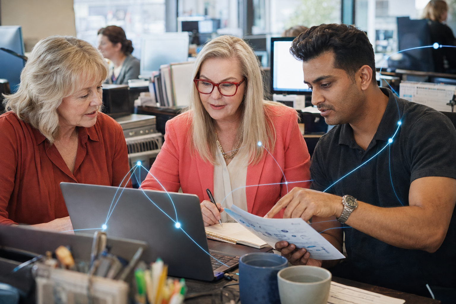 Michelle Hill working alongside a team on their AI capability and adoption program
