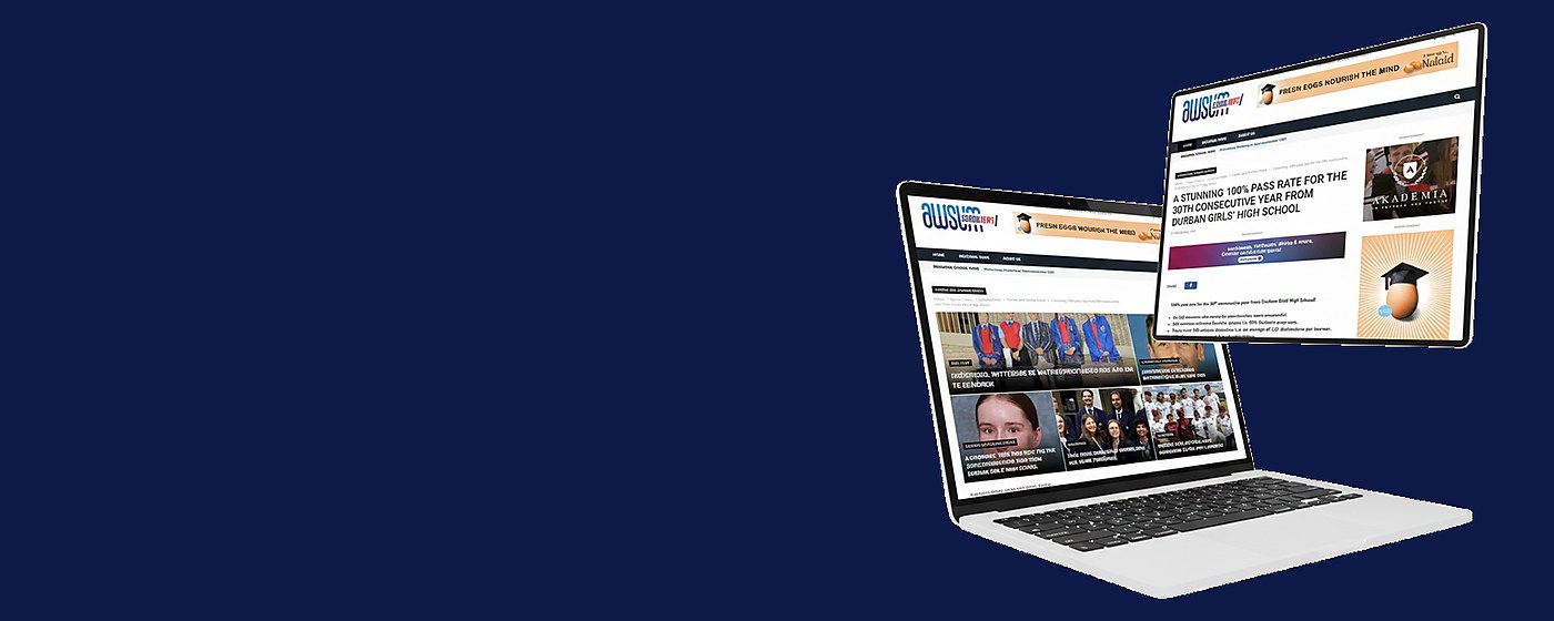 awsumnews.co.za on a laptop with advertiser banners in place