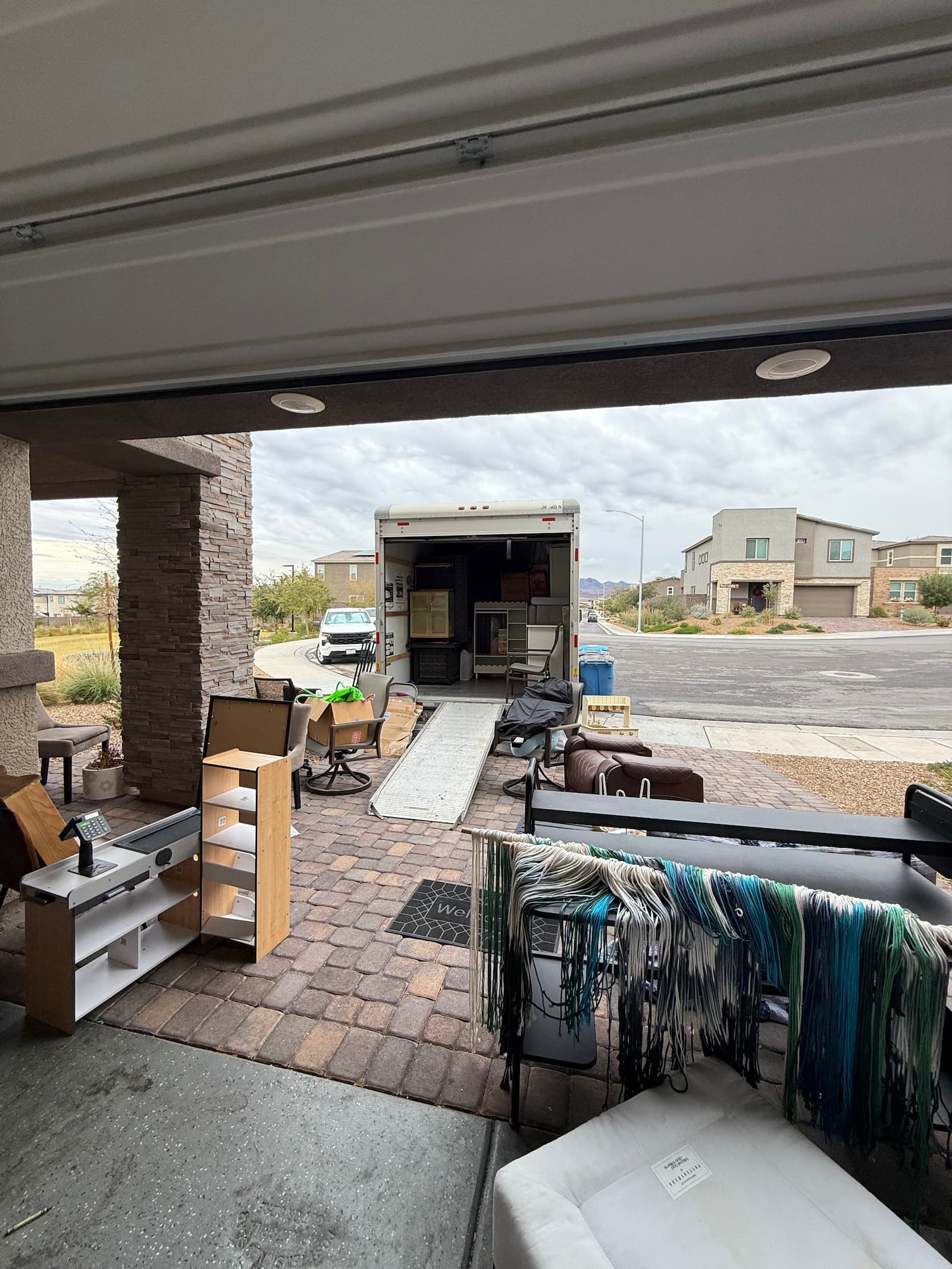 Furniture and boxes staged and ready to be loaded onto the truck on a Las Vegas job