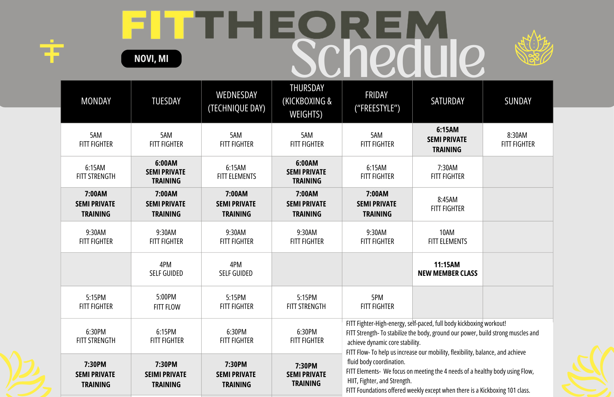 Fit Theorem's class schedule for kickboxing, HIIT, animal flow and more.