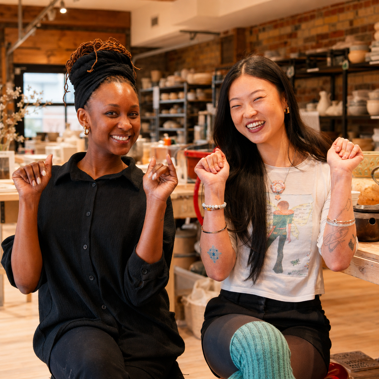 Students creating pottery during a workshop