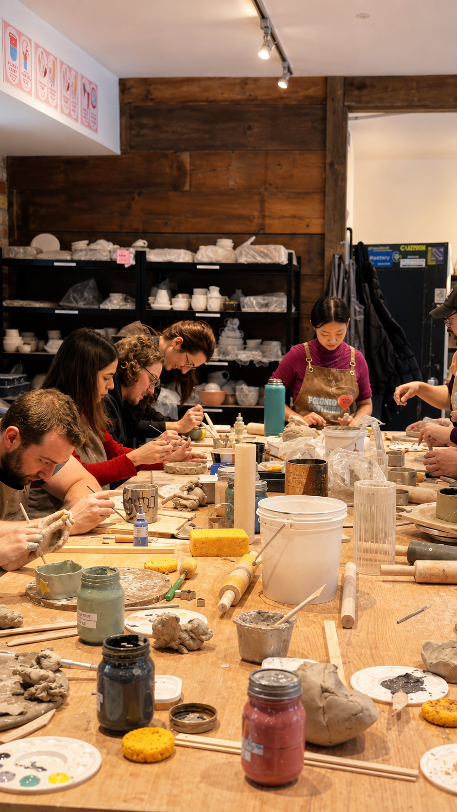 Wide view of Spin Pottery Studio with pottery wheels