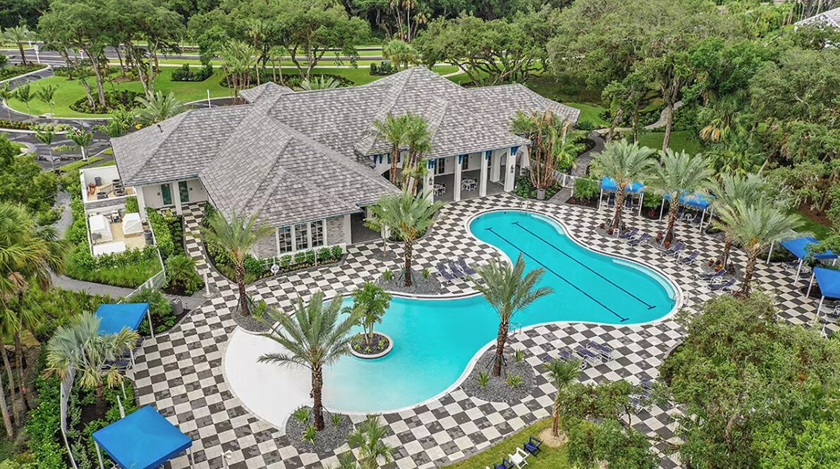Grand Palm social club and pool from above in Wellen Park, Venice Florida