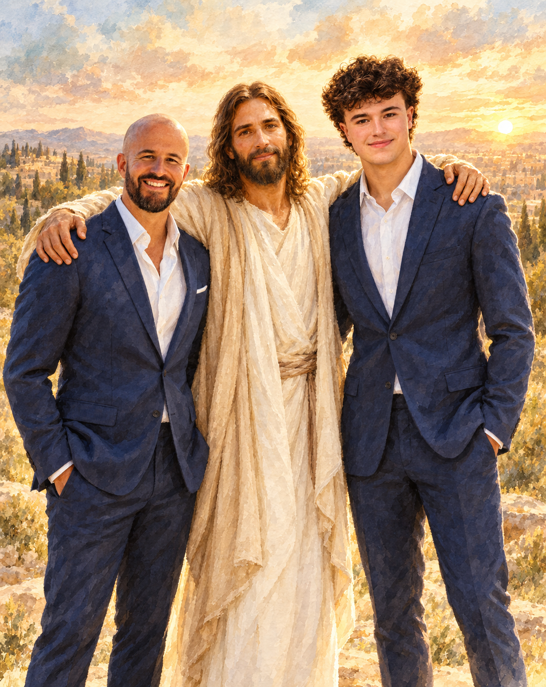 AI-generated illustration of Jesus smiling