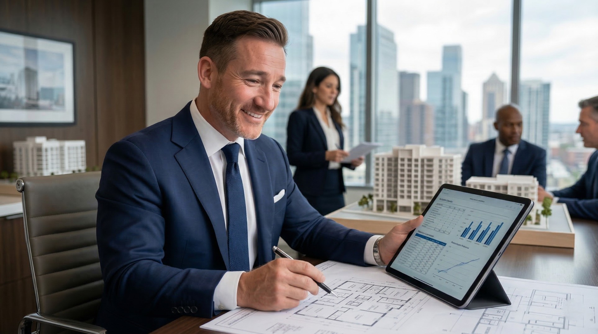 Jason Ottilo reviewing a multifamily property in a professional real estate setting, showcasing expertise in multifamily investing